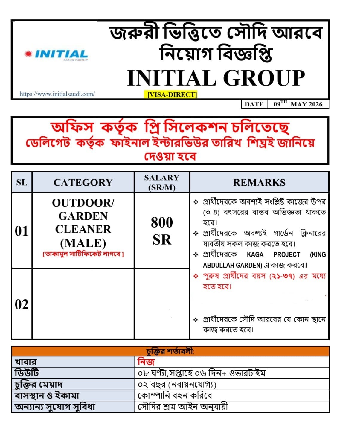 গার্ডেন ক্লিনার নিয়োগ বিজ্ঞপ্তি